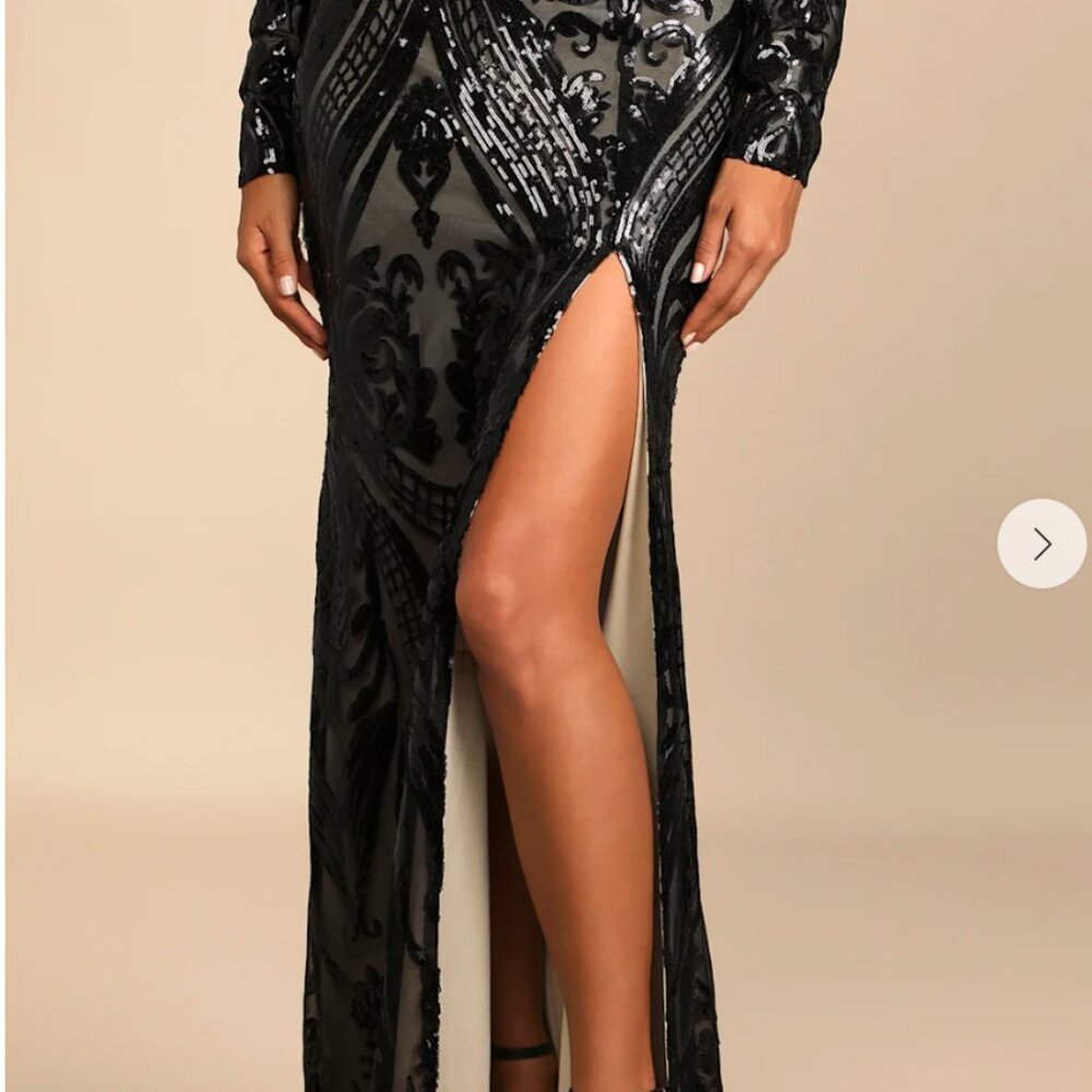Lulus Black Sequin Long Sleeve Two-Piece Maxi Dress - Picture 4 of 5